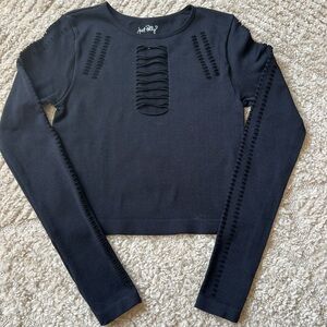 Chic Black Long Sleeve Top with Cut-Out Details